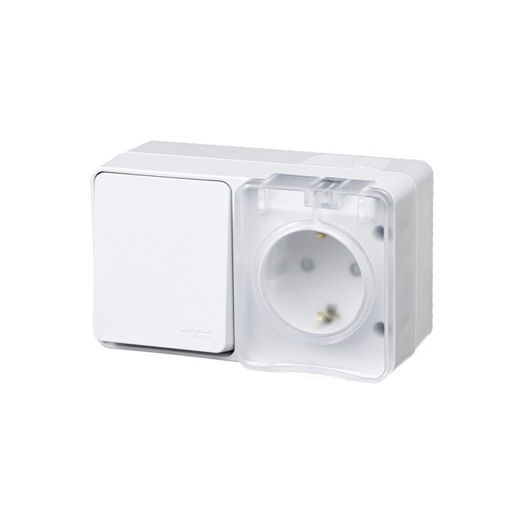 Блок розетка с з/к + выключатель 1-кл. белый IP54 AtlasDesign Profi54 ATN540170 Блок розетка с з/к + выключатель 1-кл. белый IP54 AtlasDesign Profi54 ATN540170
